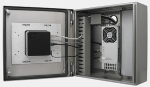 Intel NUC montado dentro de una carcasa de thin-client industrial de Hope