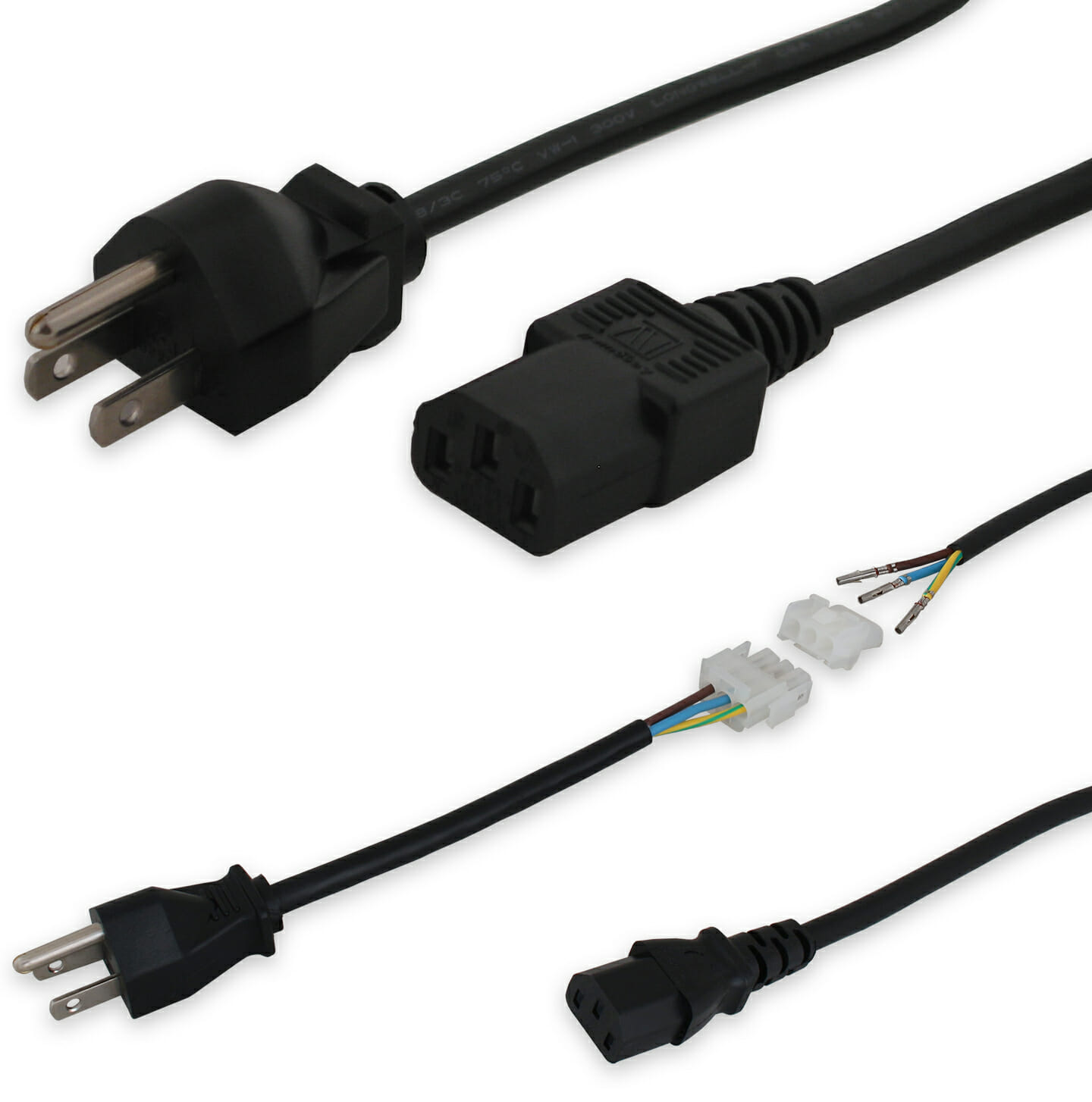Opciones de cable de alimentación de EE. UU. para monitores industriales, modelos de conducto y sin conducto